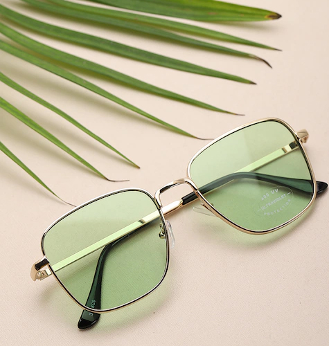 Men Green Lens & Gold-Toned Square Sunglasses with UV Protected Lens